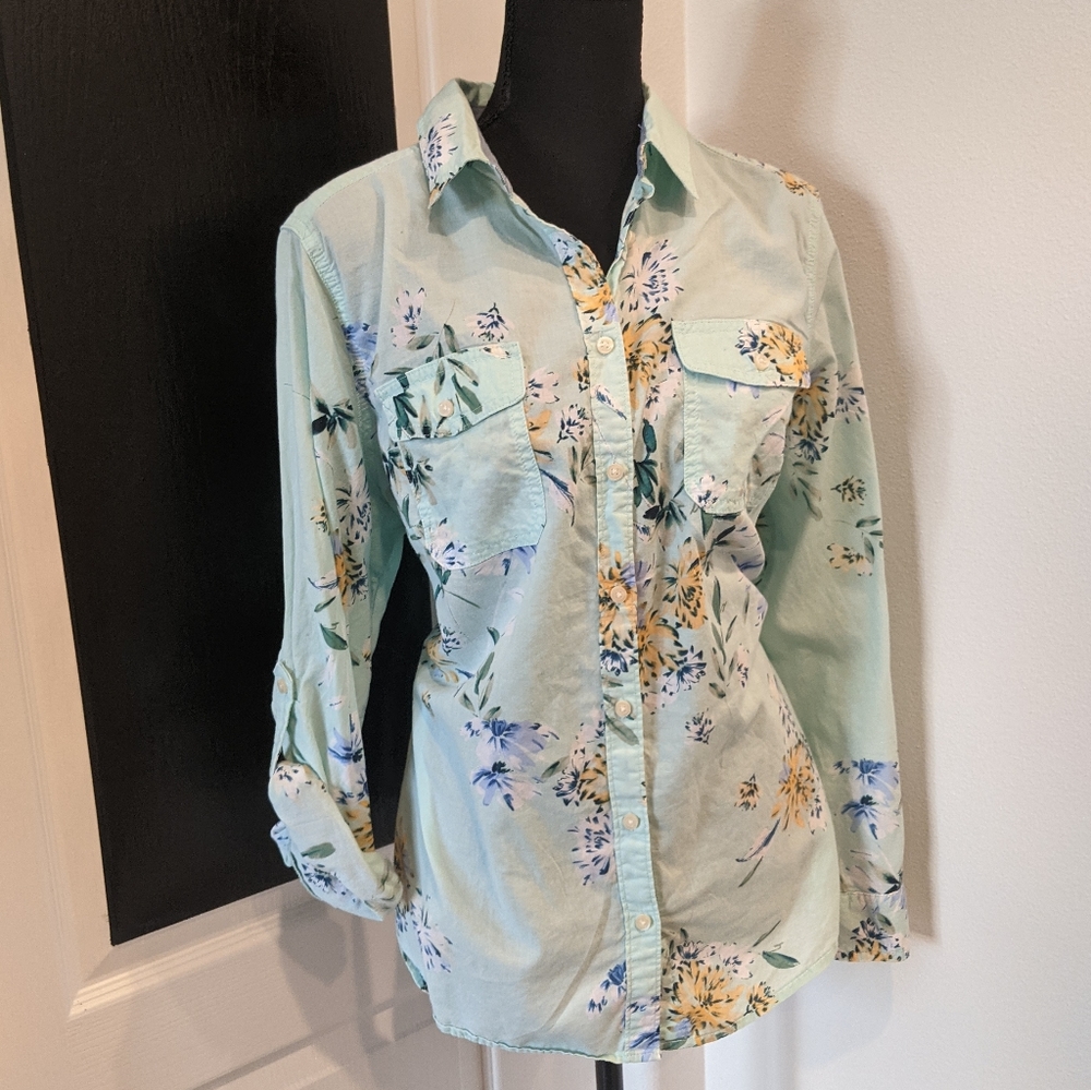 Mint Floral Button Down Shirt 0x St John's Bay